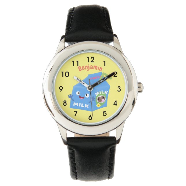 Montre Caricature en carton de lait joyeux (devant)