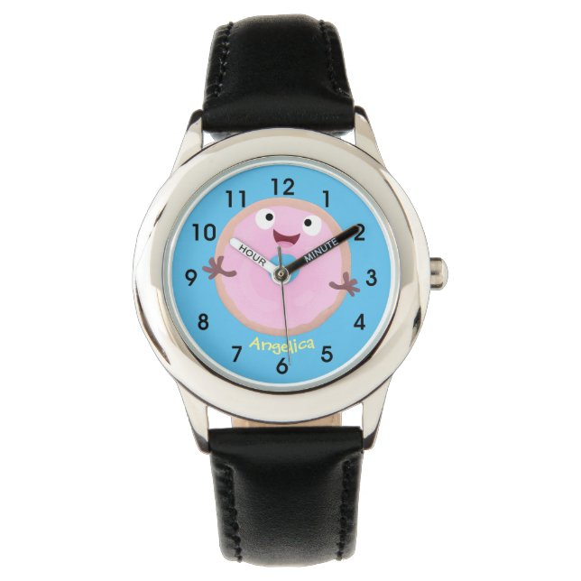 Montre Caricature joli beignet rose vitré (devant)