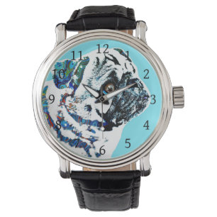 Montre Carlin Chien 166 arrière - plan bleu turquoise
