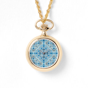 Montre Carreaux à fleurs bleus