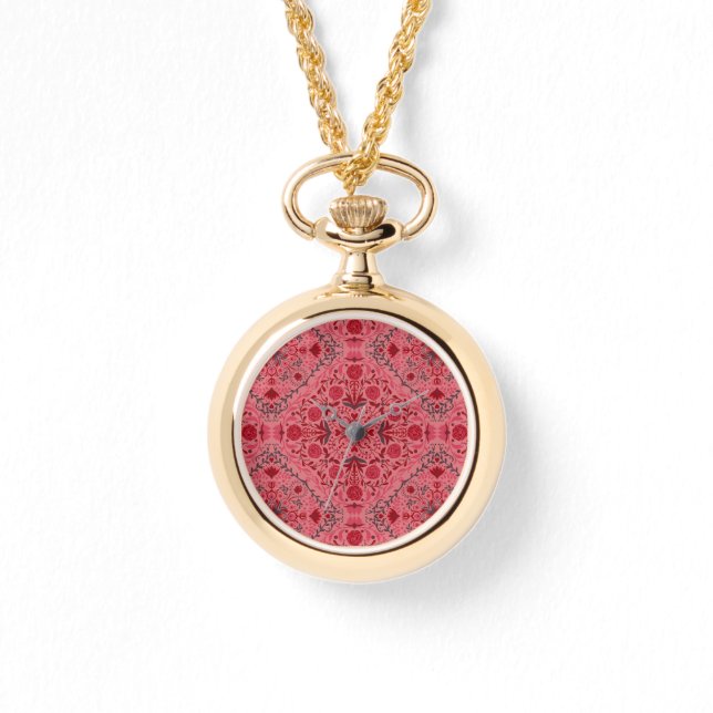 Montre Carreaux floraux en rouge et pastèque rose (Recto)