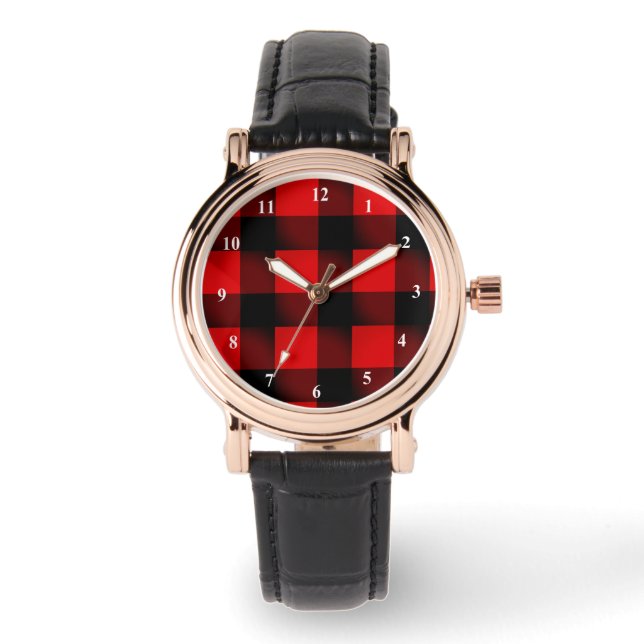 Montre carreaux plaid Buffalo rouge noir (Recto)