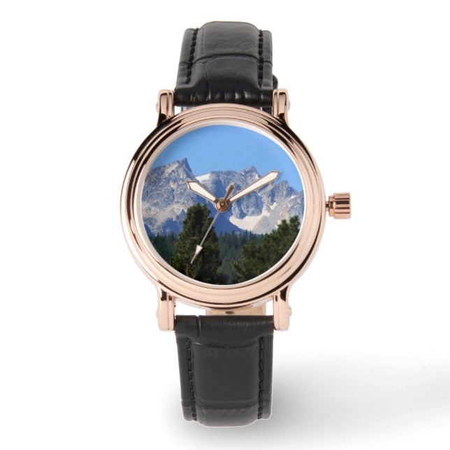 Montre carrée pour femmes avec bracelet noir en cu (Recto)