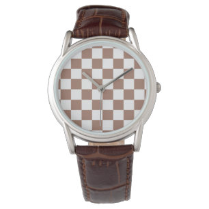 Montre Carrés à damier marron moka blanc géométrique rétr