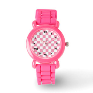 Montre Carrés Parties scintillant du chèque rose et blanc