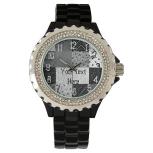 Montre carrés patchwork vintage noir et blanc