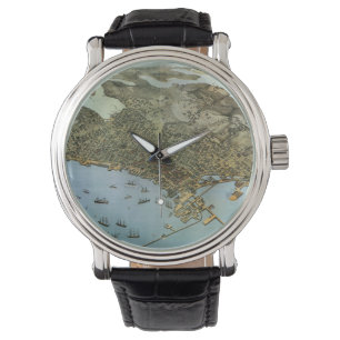 Montre Carte ancienne vue aérienne de la ville de Seattle