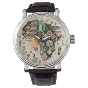 Montre Carte d'Afrique motif décoratif éléments tribaux