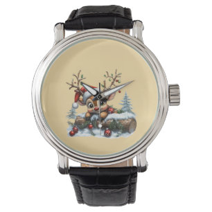 Montre Carte de rennes de Noël mignonne avec ornements