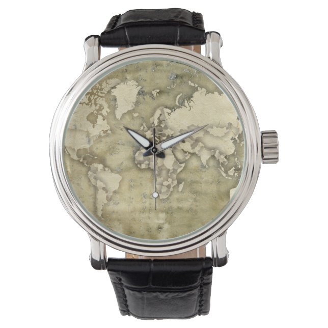 Montre Carte du monde du papier usé (devant)