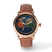 Montre Carte du Monde GlobLuxury | Cuir Brun Premi