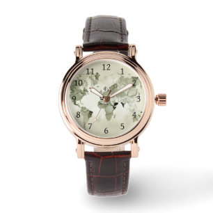 Montre Carte du monde vert clair 123