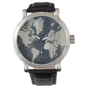 Montre Carte du Vieux-Monde Bleu