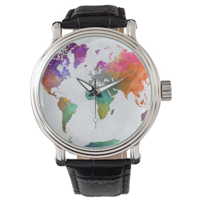 Montre Carte Mondiale En Aquarelle (devant)