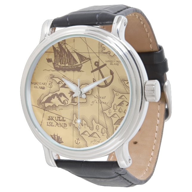 Montre Carte personnalisée Pirate point de terre Famille (Incliné)
