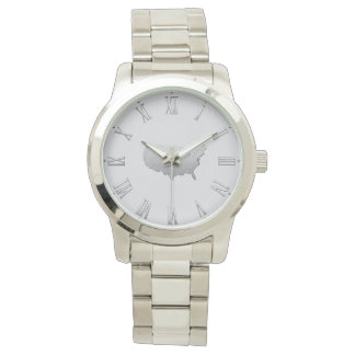 Montre Carte USA en argent avec chiffres romains – Bijou 