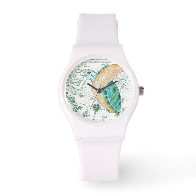 Montre Carte Vintage de la tortue marine blanche (Recto)