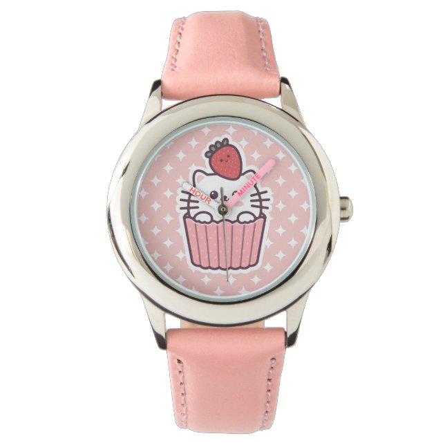 Montre Carton de Cupcake aux fraises Cute Kawaii (devant)