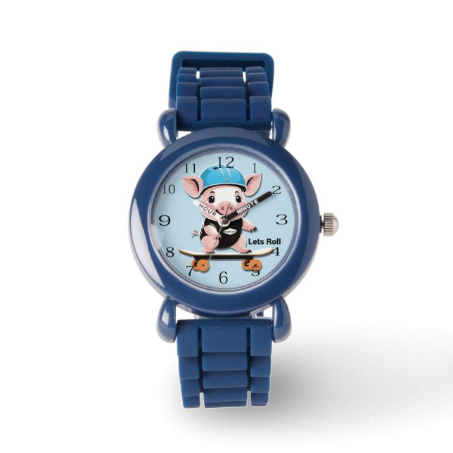Montre Cartoon Bébé Cochon Monter Un Skateboard Permet De (Recto)