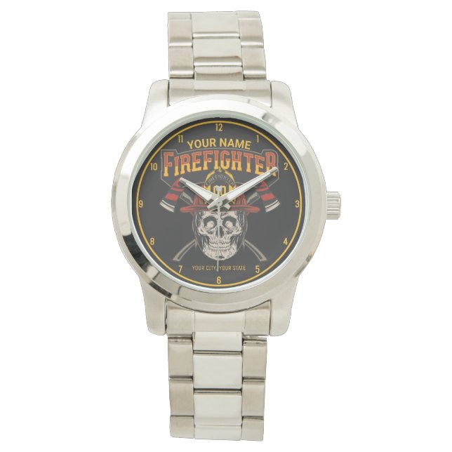 Montre Casque de crâne pompier personnalisé Ax pompier (devant)