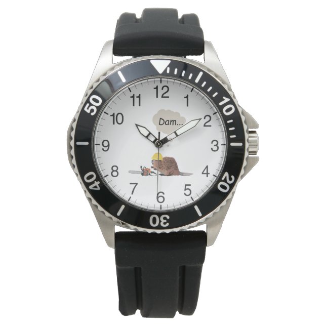 Montre Castor Brown avec tronçonneuse et casque de sécuri (devant)