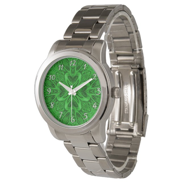 Montre Céleste Clover Vintage Vert fractal Kaleidoscope (Incliné)