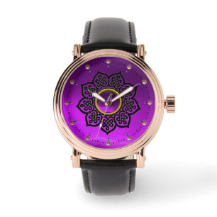 MONTRE CELTIC KNOTS FLEURS ET PIERRES DE GEM D'AMÉTHYST P