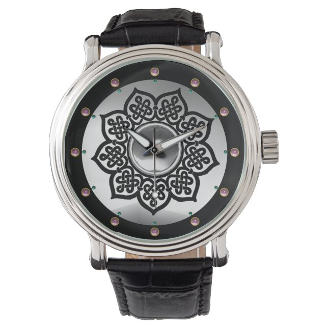 MONTRE CELTIC KNOTS FLEURS, ROSE BLANC AMÉTHYST PIERRES G (devant)