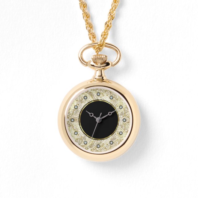 Montre Cercle noir & or Mandala Diamond Accents (Recto)