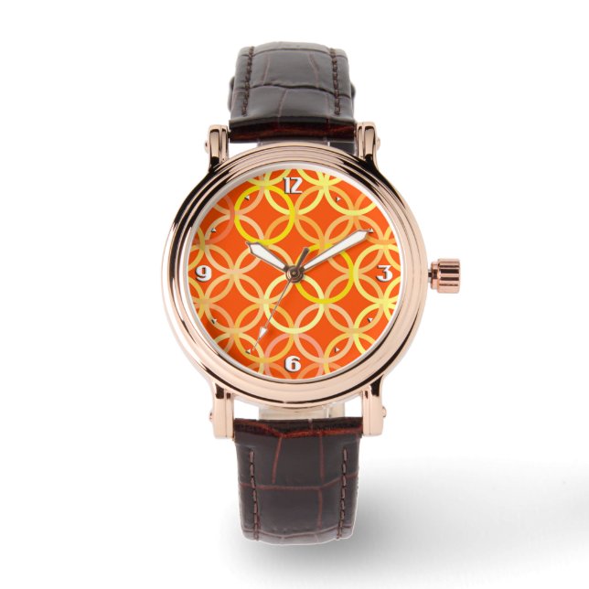 Montre Cercles modernes du milieu du siècle, mandarine or (Recto)