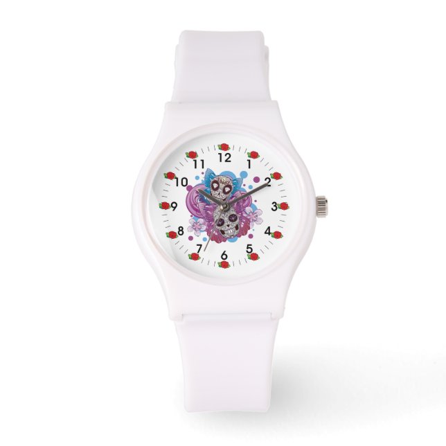 Montre Cercles roses et violets Papillons crâniens à sucr (Recto)