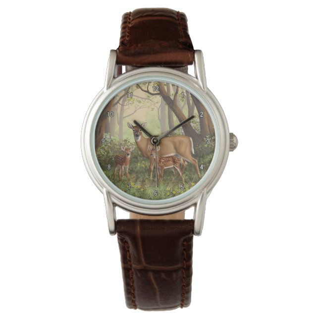 Montre Cerf blanc et mignonnes crevettes jumelles au prin (devant)