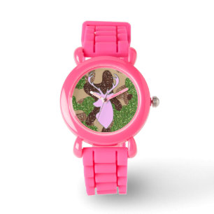Montre Cerf rose et parties scintillant