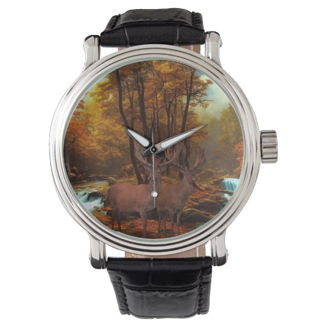 Montre Cerfs Par Un Flux De Bois (devant)