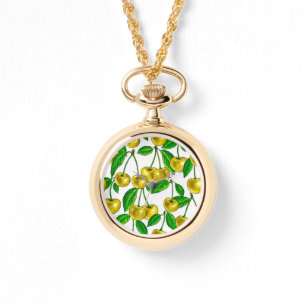 Montre Cerises jaunes sur blanc