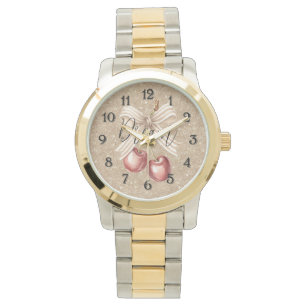 Montre Cerises Rouges Pailletées d'Or