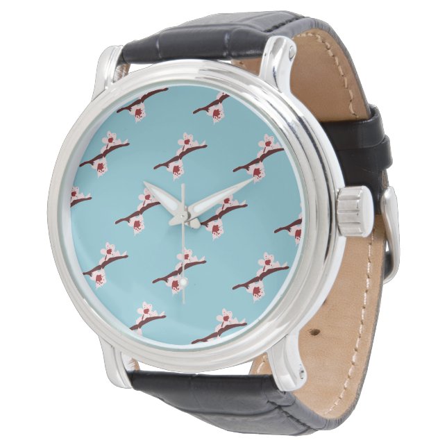 Montre Cerisier en Fleur, Sakura, Motif Floral Rose (Incliné)