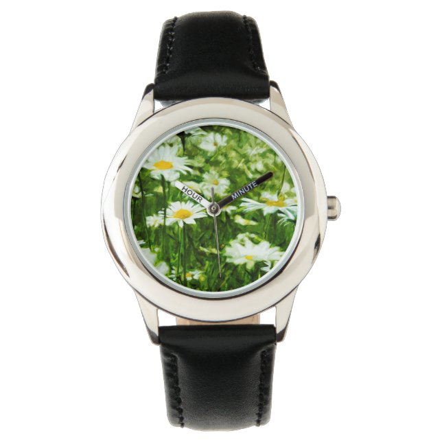 Montre Champ de marguerites sauvages blanches Abstrait (devant)