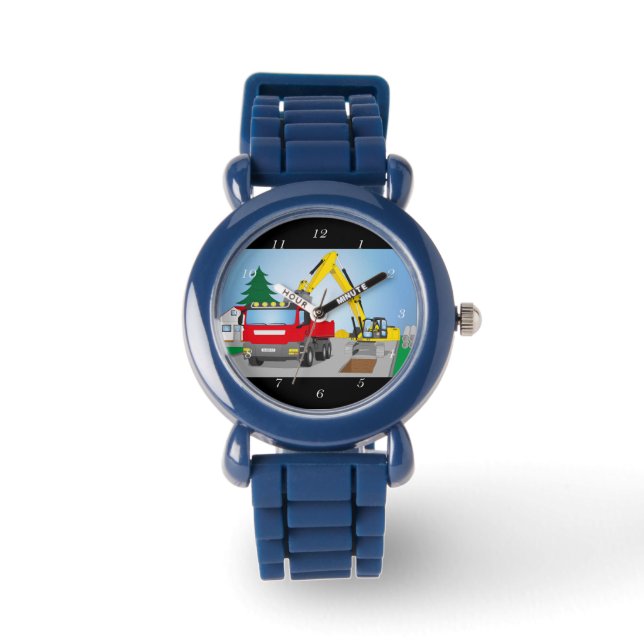 Montre Chantier de route avec camion rouge et excavateur  (Recto)