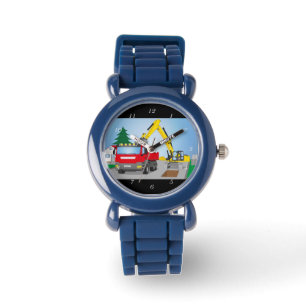 Montre Chantier routier avec camion rouge et excavateur j