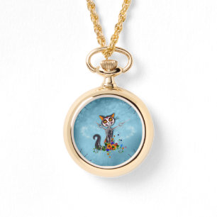 Montre Chat à squelette de sucre drôle