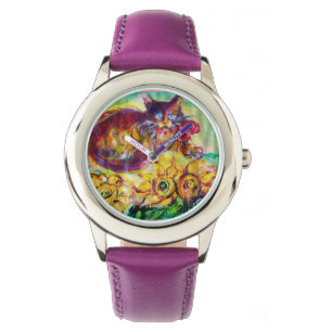 MONTRE CHAT AVEC RIBBON ROUGE ET SOUFFRES