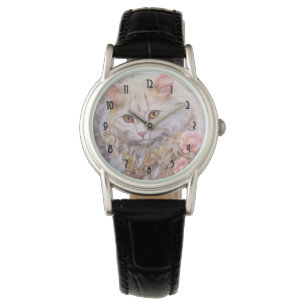 Montre Chat blanc élégant en or et diamants