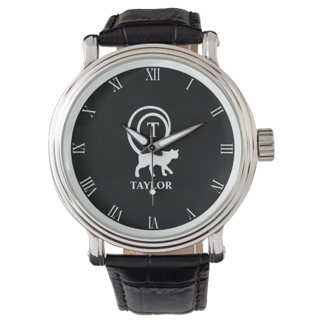 Montre Chat Chéri Monogramme Initiale Nom Noir Blanc (devant)