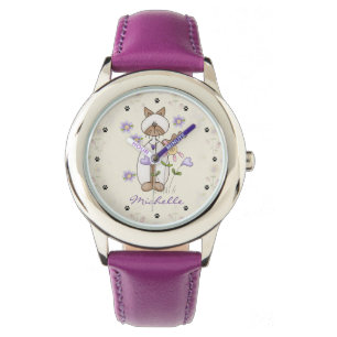 Montre Chat Cute Personnalisé, Fleurs, Filles Empreintes 
