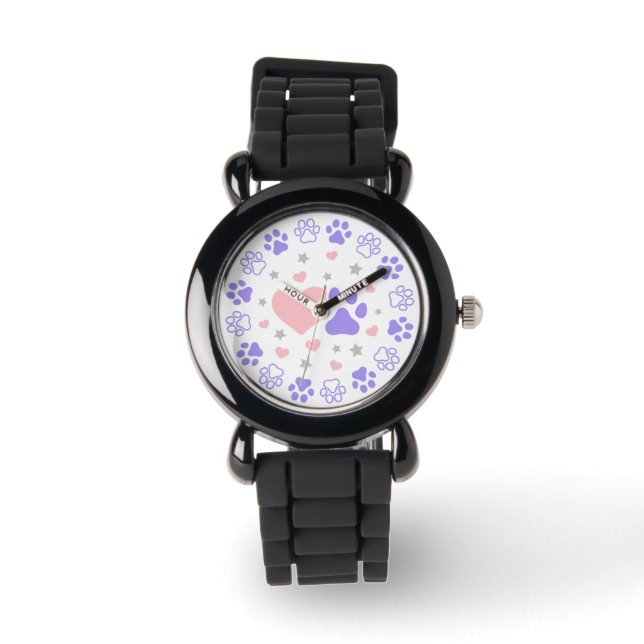 Montre Chat de chien rose et pourpre Amateurs de familier (Recto)