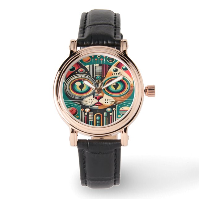 Montre Chat de circuit rétro-futuriste du milieu du siècl (Recto)
