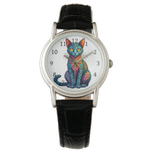 Montre Chat en vitrail multicolore 784