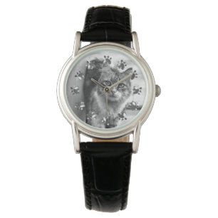 Montre Chat mignonne avec chat Tracks Arrière - plan Femm