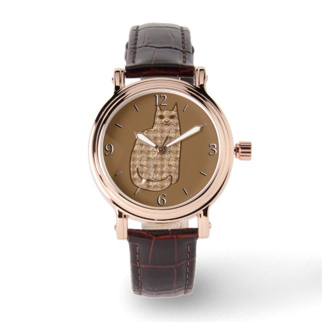 Montre Chat moderne du milieu du siècle, beige et Brown c (Recto)